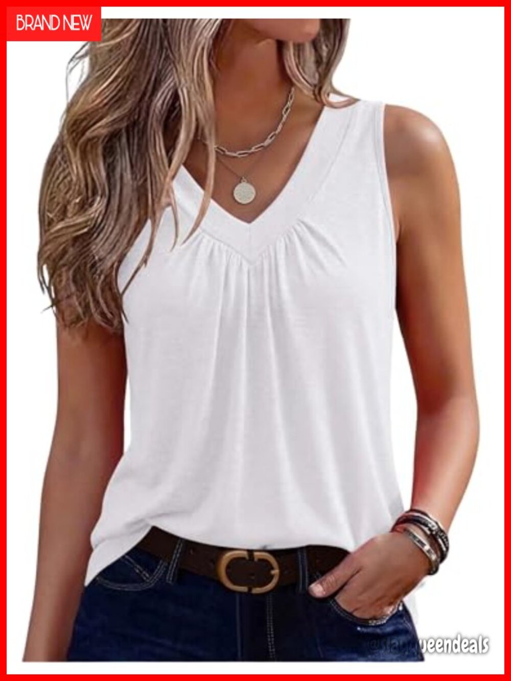 Zeagoo Womens Sleeveless Tank Top V Neck Pleated Summer Blouse